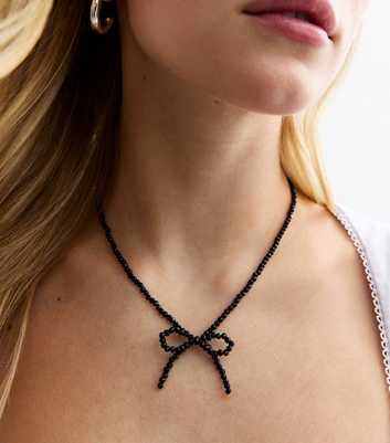 Black Beaded Bow Necklace