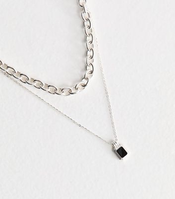 Silver Tone Double Layered Onyx Necklace | New Look