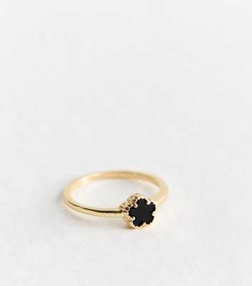 Black Gold Tone Flower Ring 