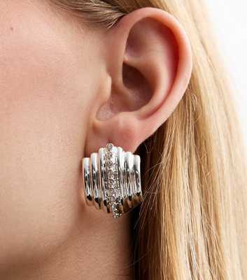 Silver Tone Diamanté Chunky Hoop Earrings