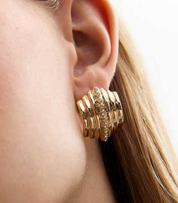 Gold Tone Diamanté Chunky Hoop Earrings