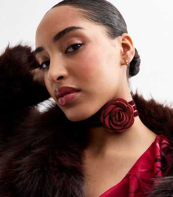 Burgundy Velvet Corsage Tie Choker