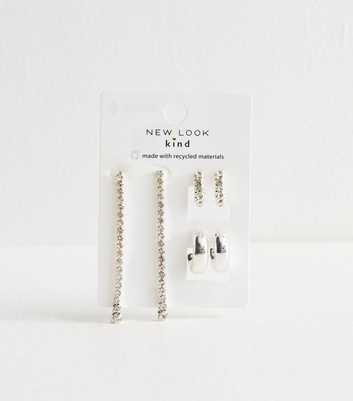 Pack Of 3 Mixed Design Silver Tone Earrings