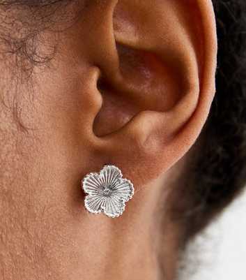 Silver Plated Textured Flower Stud Earrings