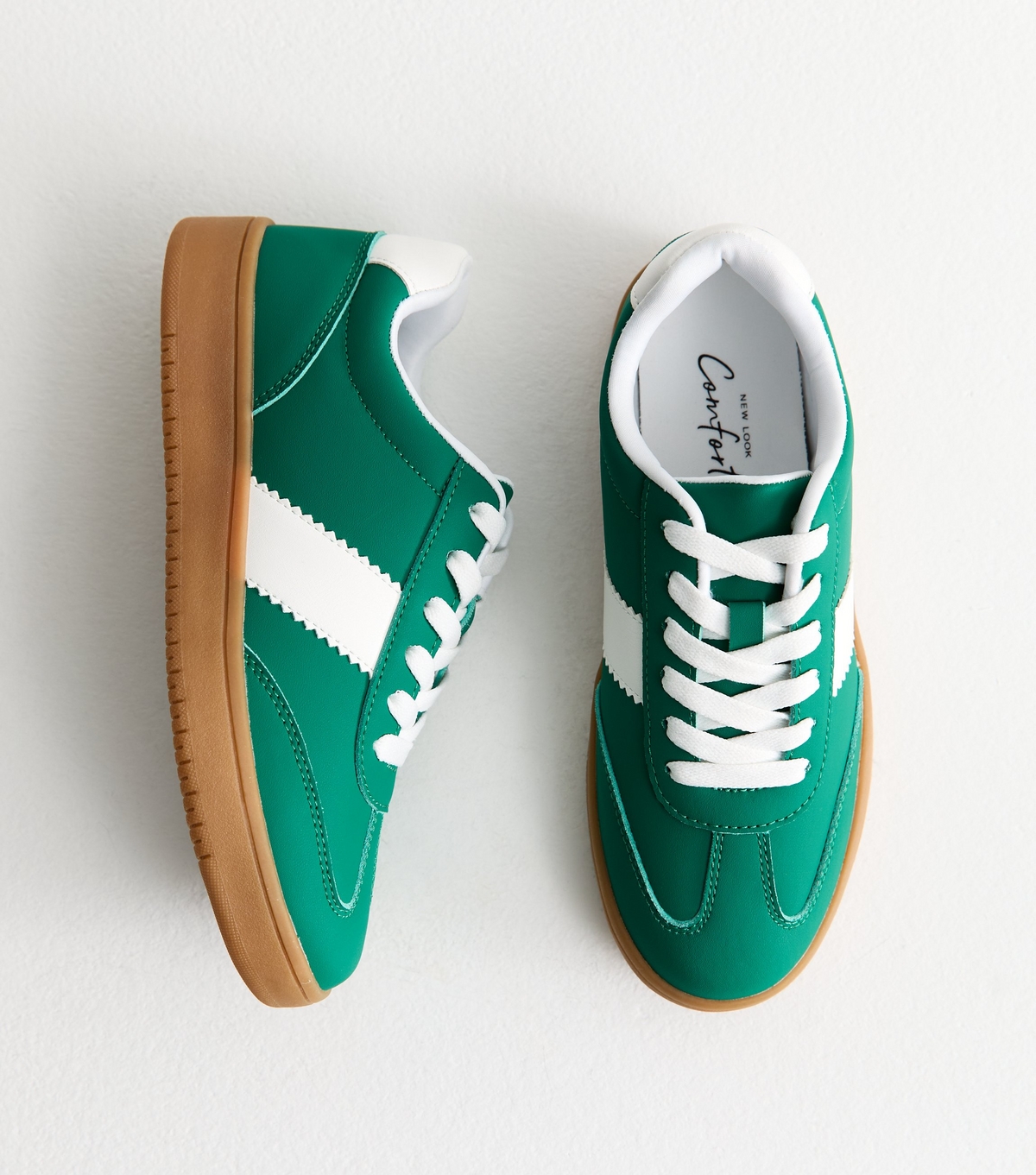 Women's Green Side Stripe Lace Up Trainers New Look