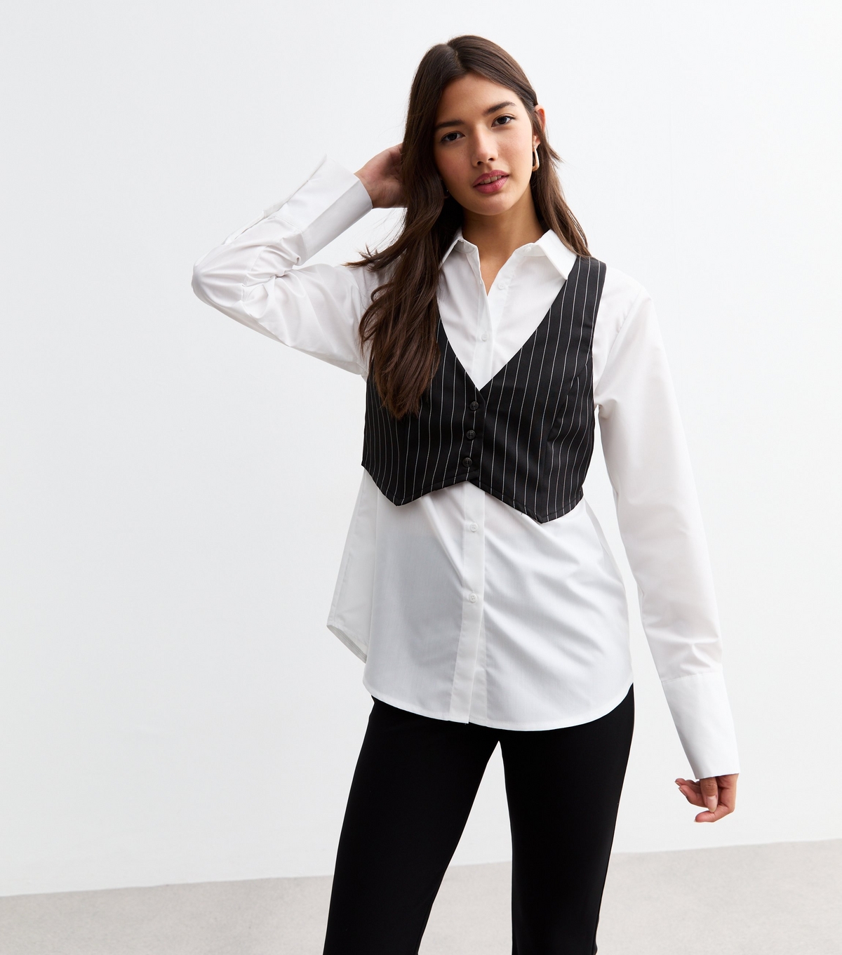 Women's Black Pinstripe Waistcoat And Shirt Set New Look