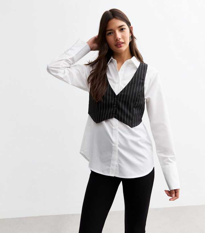 Black Pinstripe Waistcoat And Shirt Set