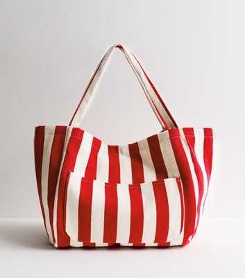 Red Striped Slouchy Canvas Tote