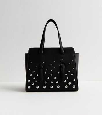 Black Studded Faux Leather Tote