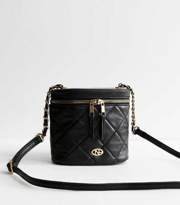 Black Quilted Faux Leather Vanity Crossbody Bag