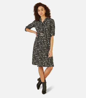 Mela Black Dash Print Belted Midi Dress