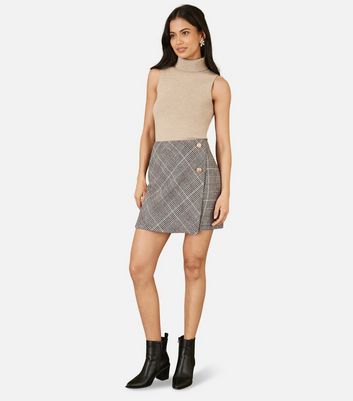 Mela Light Grey Check Print Wrap Mini Skirt New Look