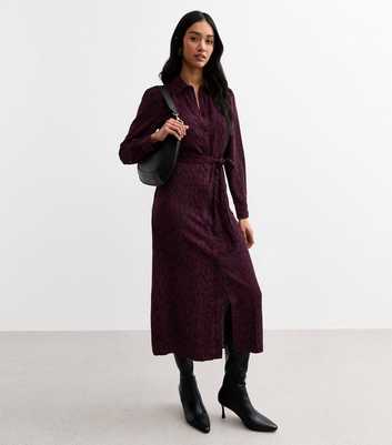 Dark Red Abstract Dot Print Midi Shirt Dress