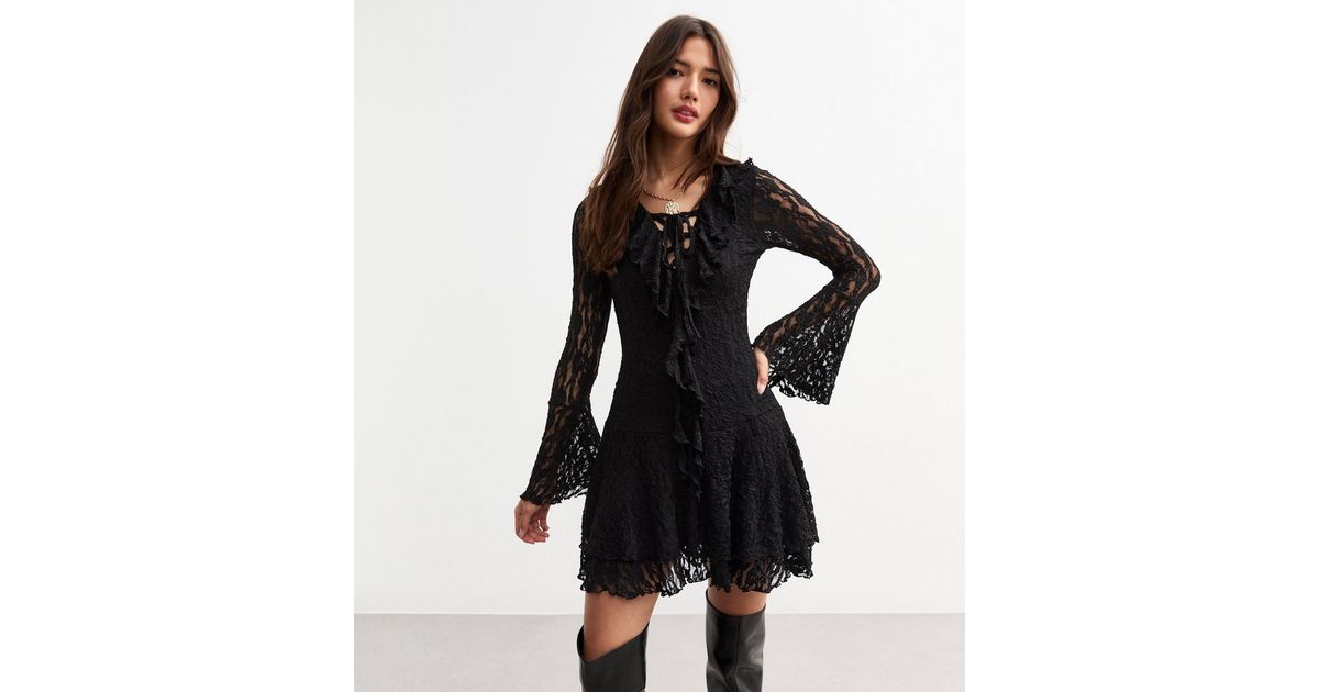 Lace flared sleeve dress
