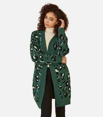 Yumi Green Leopard Print Cardigan 