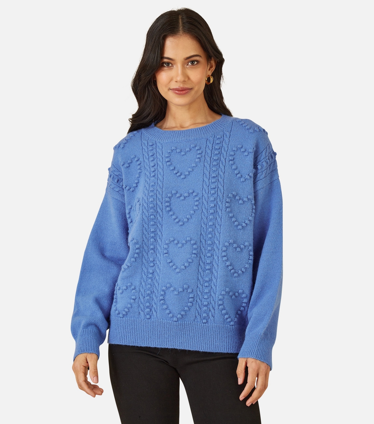 Women's Blue Heart Pattern Knit Jumper Yumi New Look