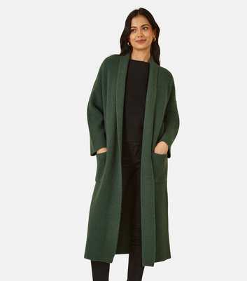 Yumi Green Ribbed Pocket Longline Midi Cardigan