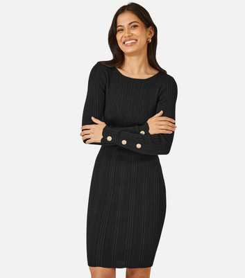 Yumi Black Ribbed Bodycon Mini Dress