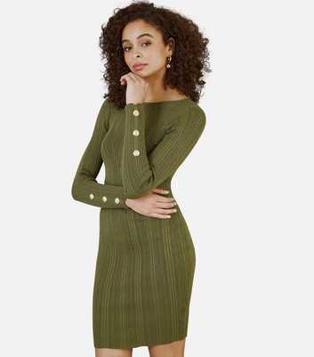 Yumi Green Ribbed Bodycon Mini Dress