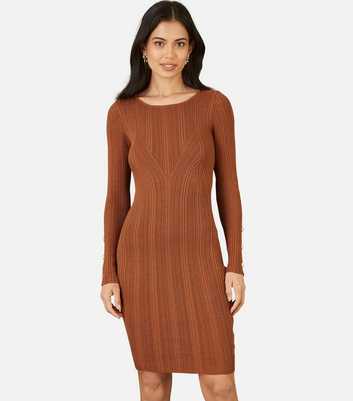 Yumi Brown Ribbed Bodycon Mini Dress