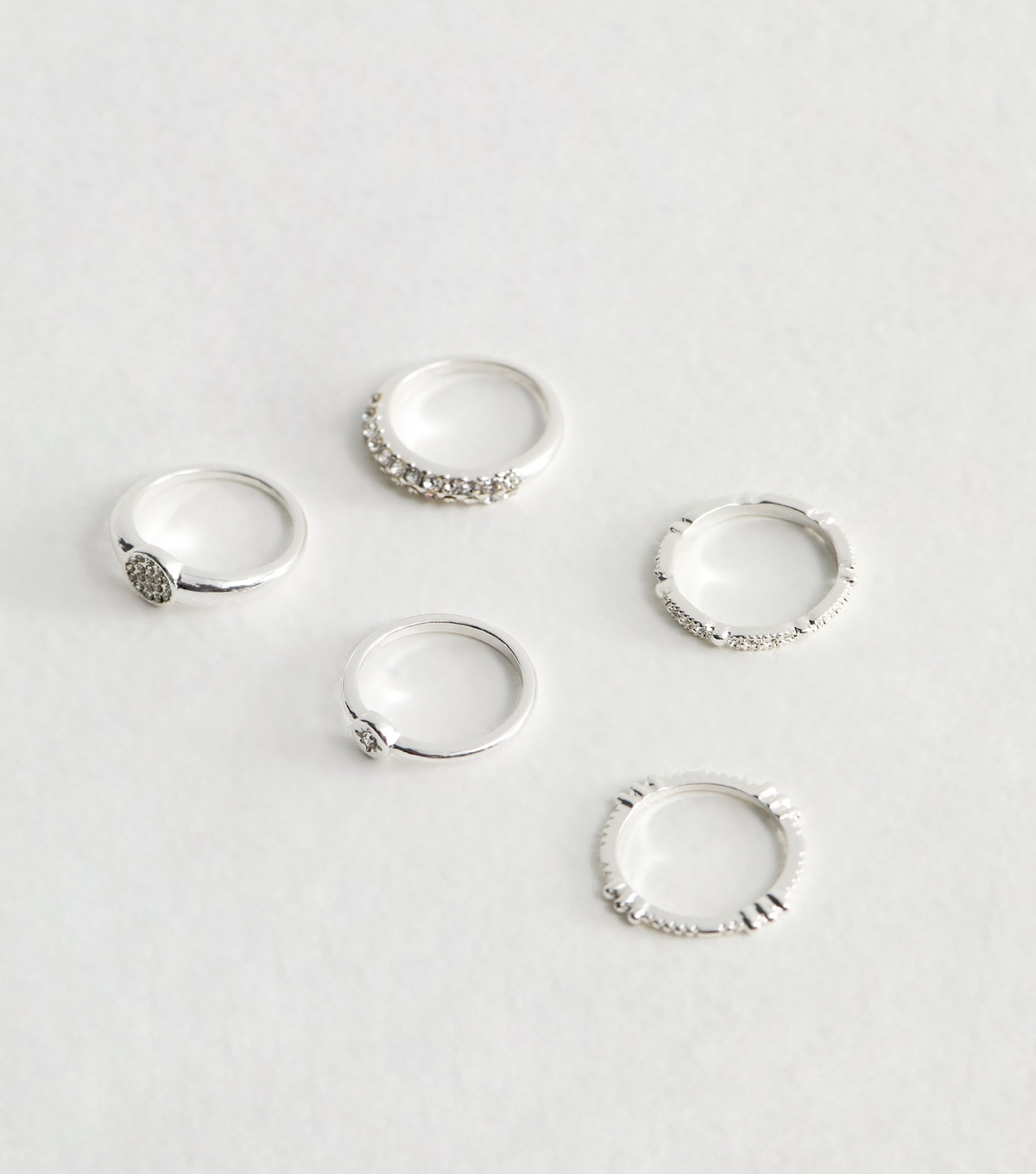 Pack of 5 Silver Tone Diamante Rings New Look