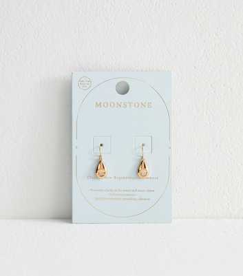 Gold Tone Semi Precious Moon Stone Teardrop Earrings