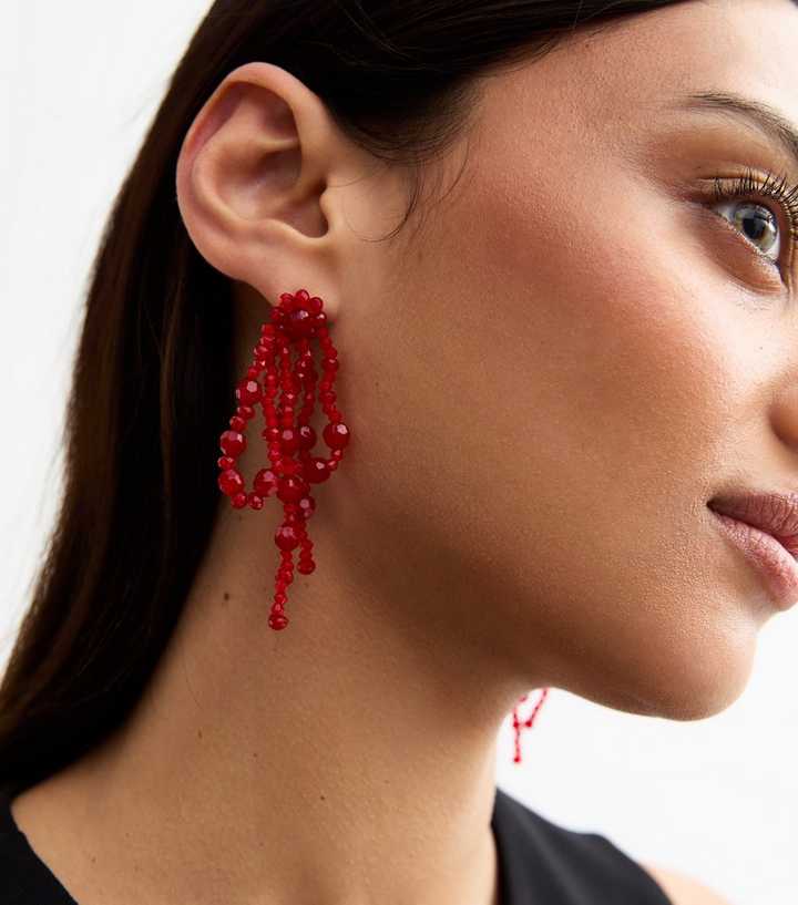 Red Beaded Statement Earrings