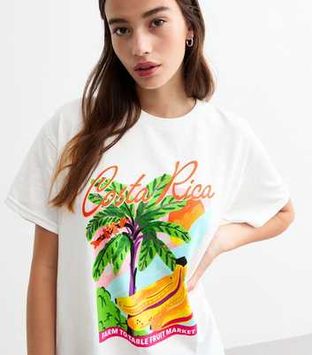 White Cotton Costa Rica Fruit Oversized T-Shirt