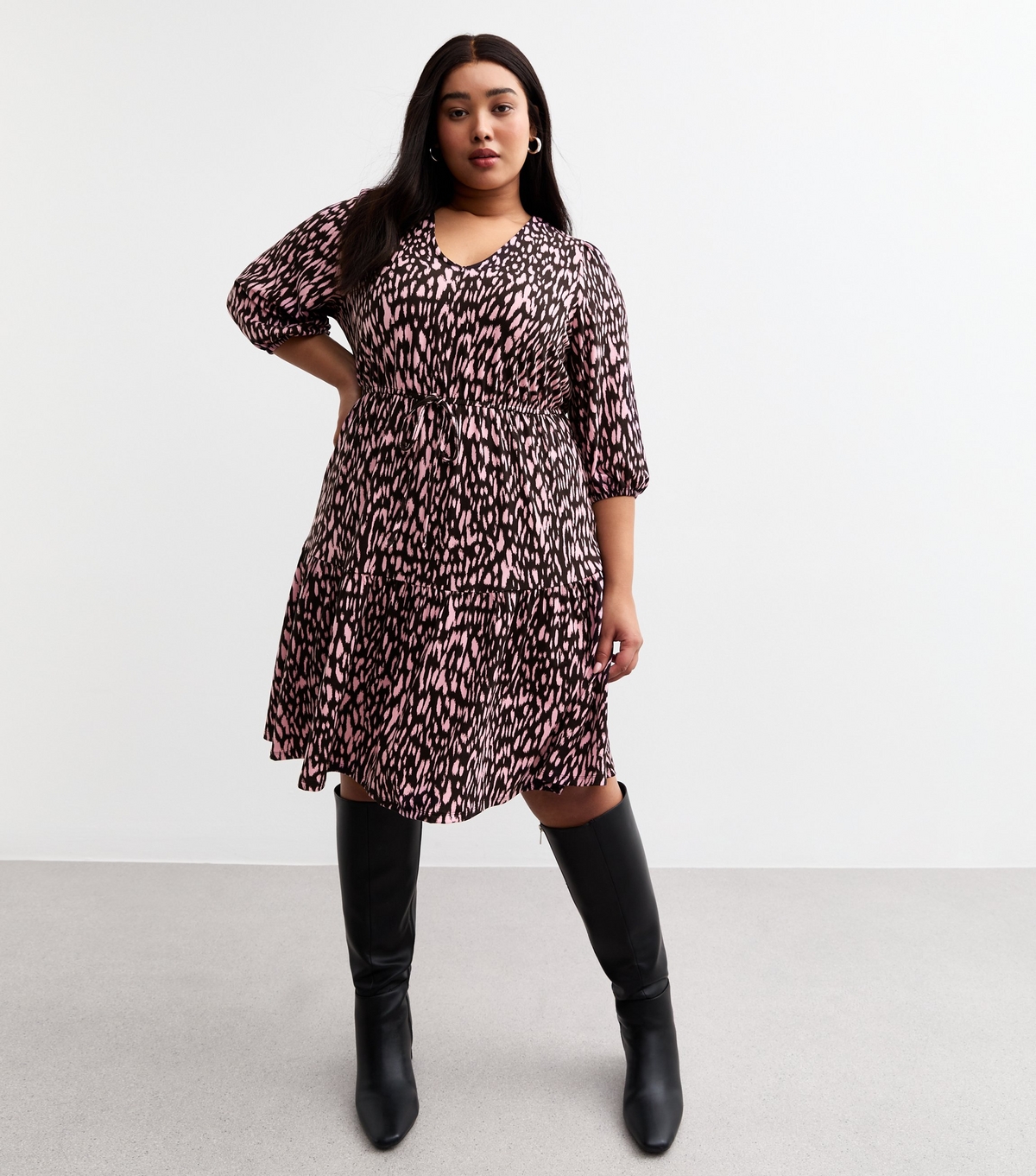 Women's Plus Size Pink Animal Print Mini Dress Curves New Look