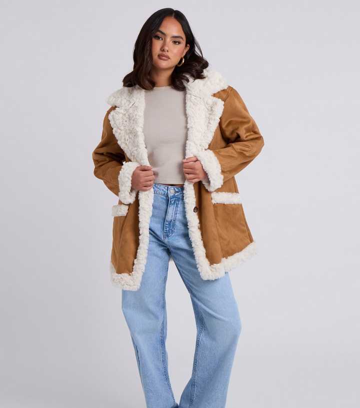 Urban Bliss Tan Faux Fur Trimmed Faux Suede Jacket