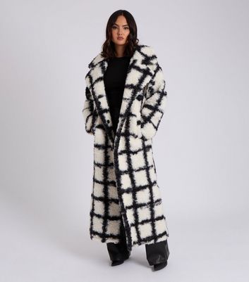 Urban Bliss Black Check Oversized Borg Coat New Look