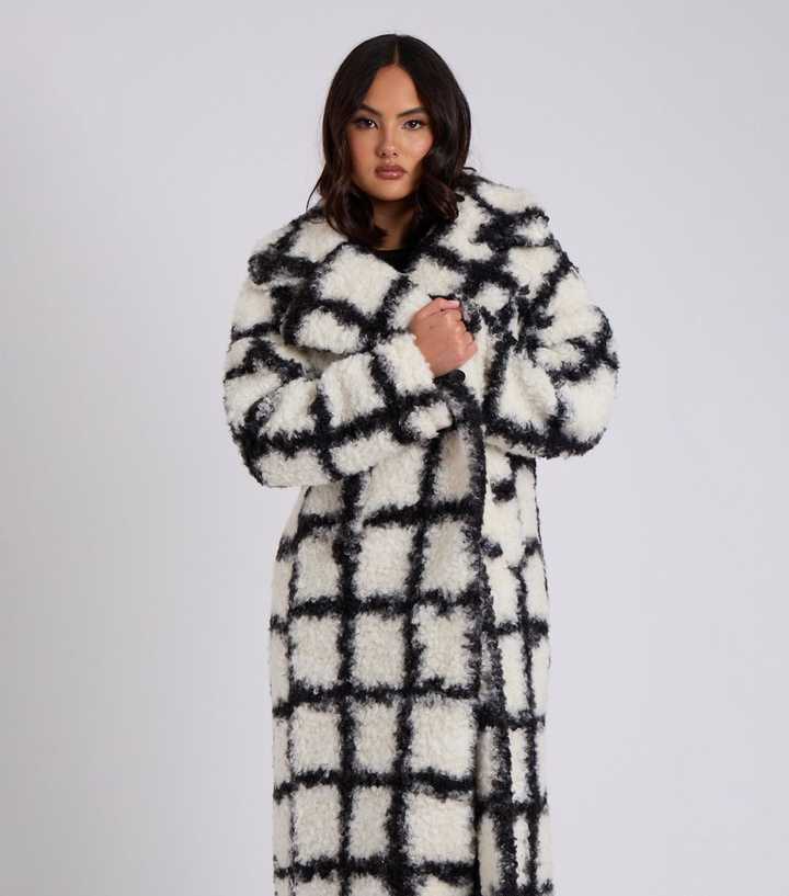 Urban Bliss Black Check Oversized Borg Coat New Look