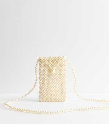 Off White Faux Pearl Phone Bag