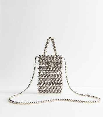 Silver Beaded Phone Bag