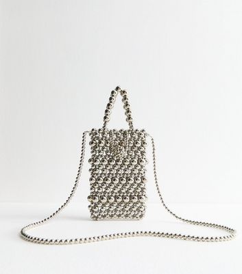 Silver Beaded Phone Bag New Look