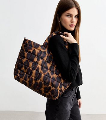 Black Leopard Print Padded Tote Bag New Look