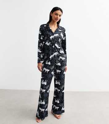 Black Leopard Print Pyjama Set