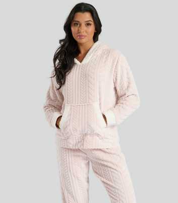 Loungeable Pink Cable Fleece Hooded Lounge Set