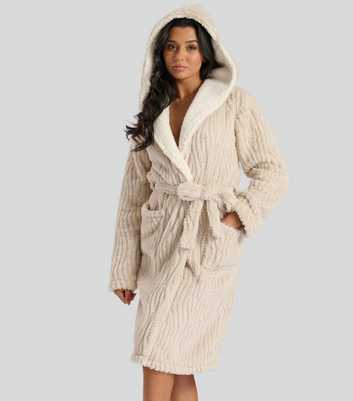 Loungeable Brown Hooded Wavy Borg Robe