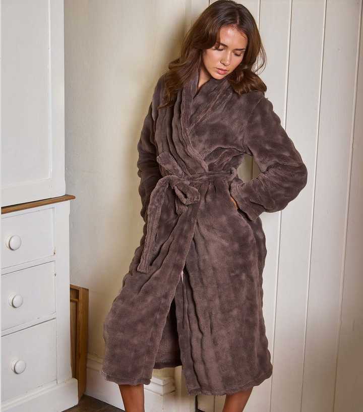 Loungeable Brown Fleece Dressing Gown