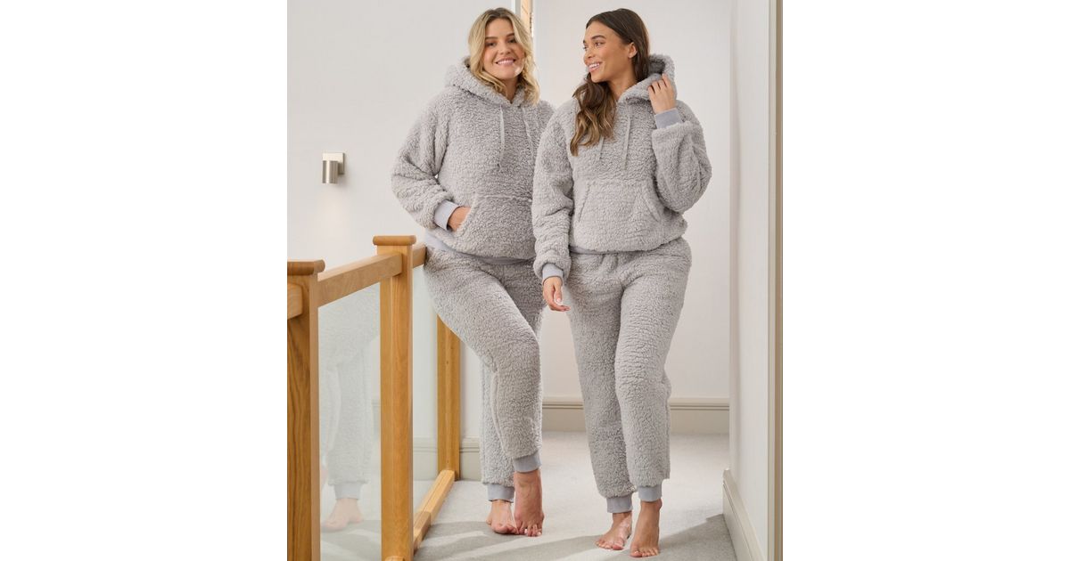 Loungeable Silver Borg Hoodie and Joggers Lounge Set New Look