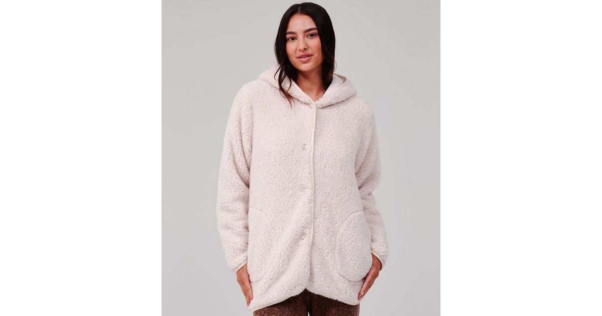 Loungeable Cream Borg Hooded Cardigan | New Look