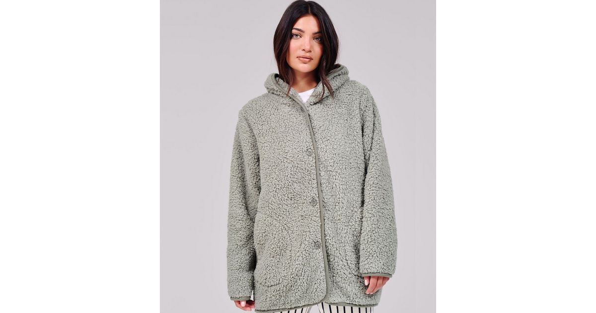 Loungeable Green Borg Hooded Cardigan | New Look