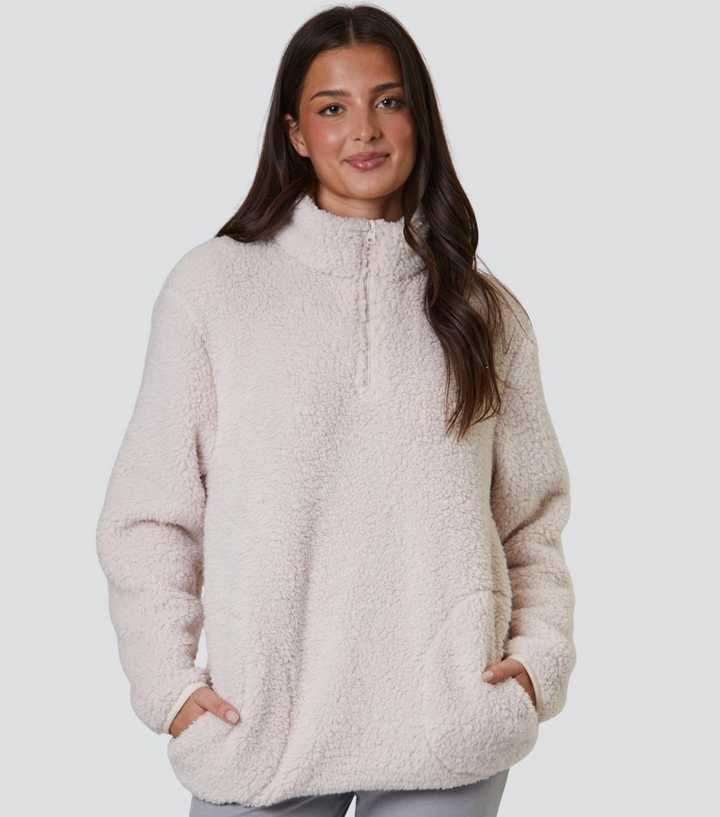 Loungeable Cream Borg Quarter Zip Jumper
