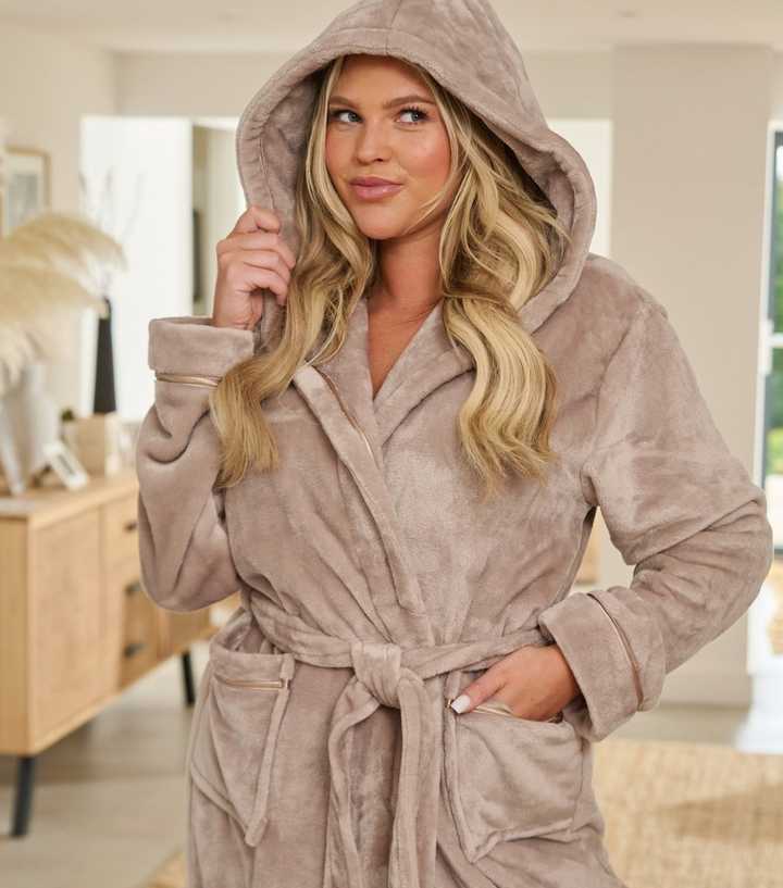 Loungeable Brown Hooded Fleece Dressing Gown