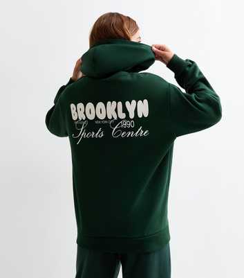 Girls Green Brooklyn Slogan Jersey Hoodie