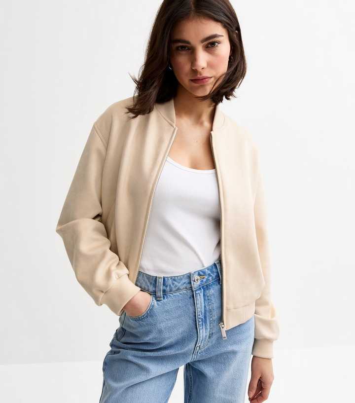 Stone Faux Suede Bomber Jacket