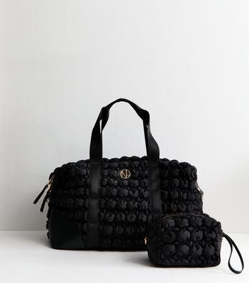 Black Quilted Padded Duo Holdall Bag New Look