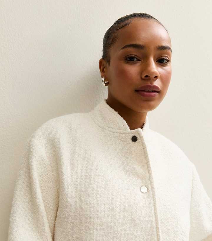 Petite Cream Bouclé Bomber Jacket