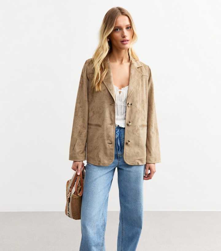 Stone Faux Suede Button Up Jacket